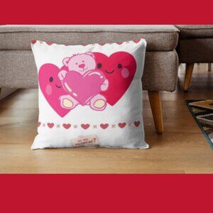 Happy Valentine's Day Teddy Bear Graphic Pillow